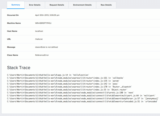 raygun node.js dashboard