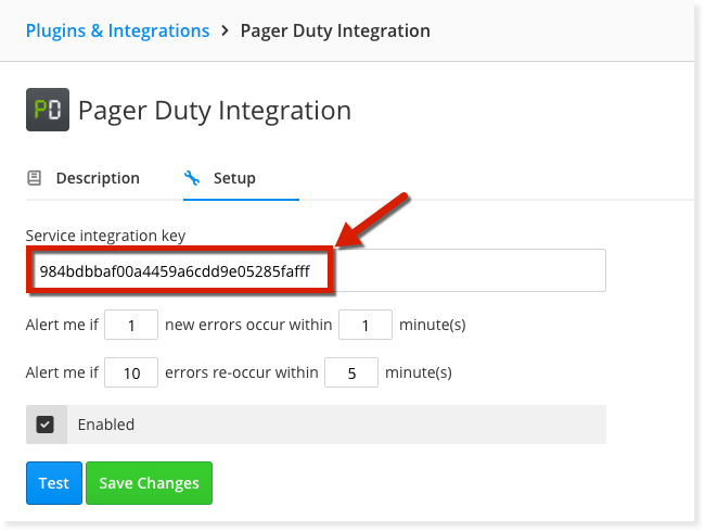 how to retreve the integration key setup PagerDuty