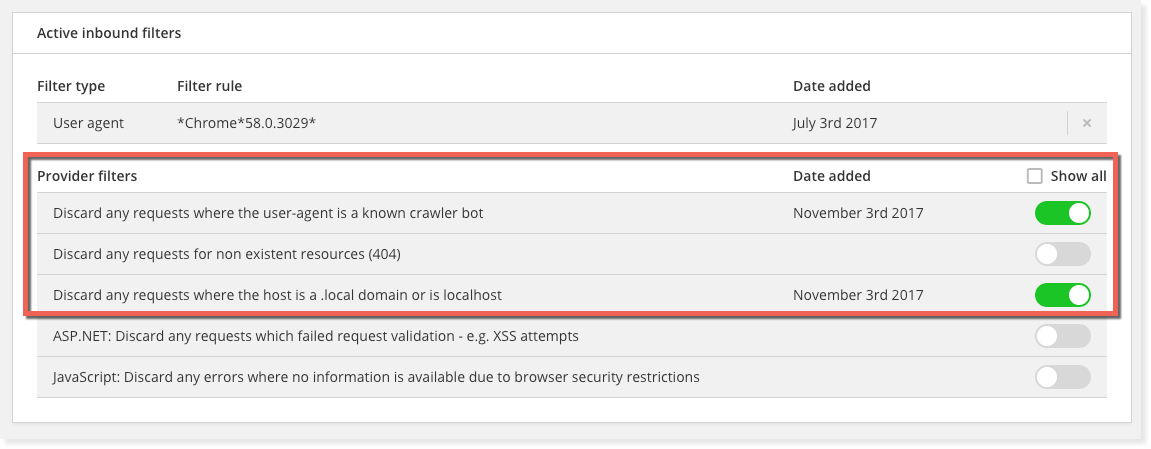 Toggle between popular filters inside Raygun 