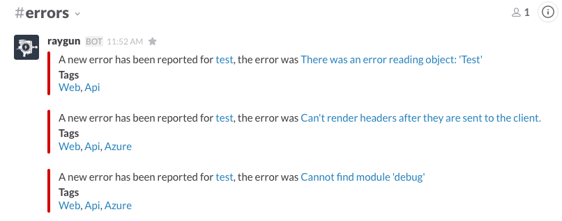 Slack uses tags that come through on the live feed - helping teams with better error management