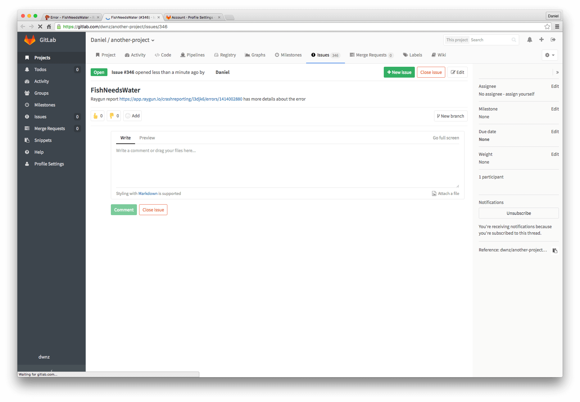 Here's what an error looks like inside Raygun and Github
