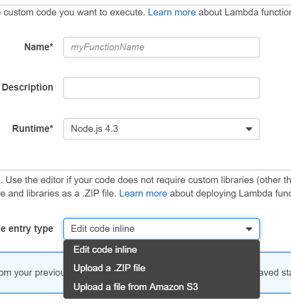 Uploading to the Lambda Management Console
