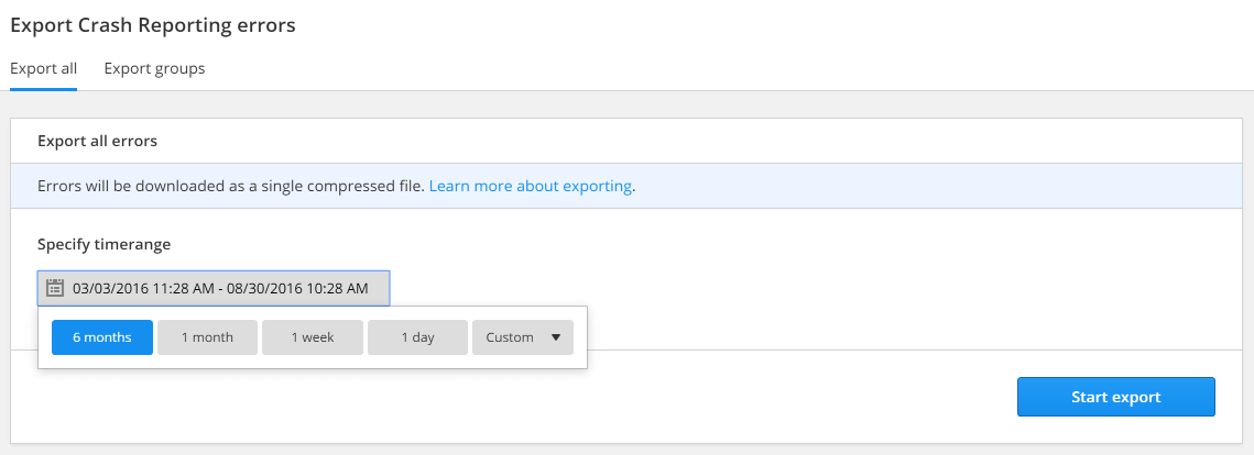 Select errors based on time range if needed with the export feature