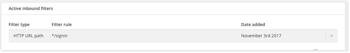 Your active inbound filter window will show the active filters