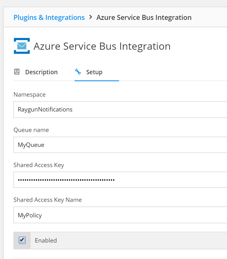 Image showing a screenshot Azure Service Bus 6 inside Raygun Crash Reporting 