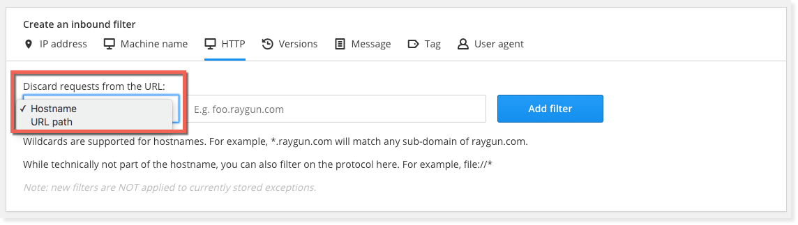 Select HTTP Hostname from the dropdown menu