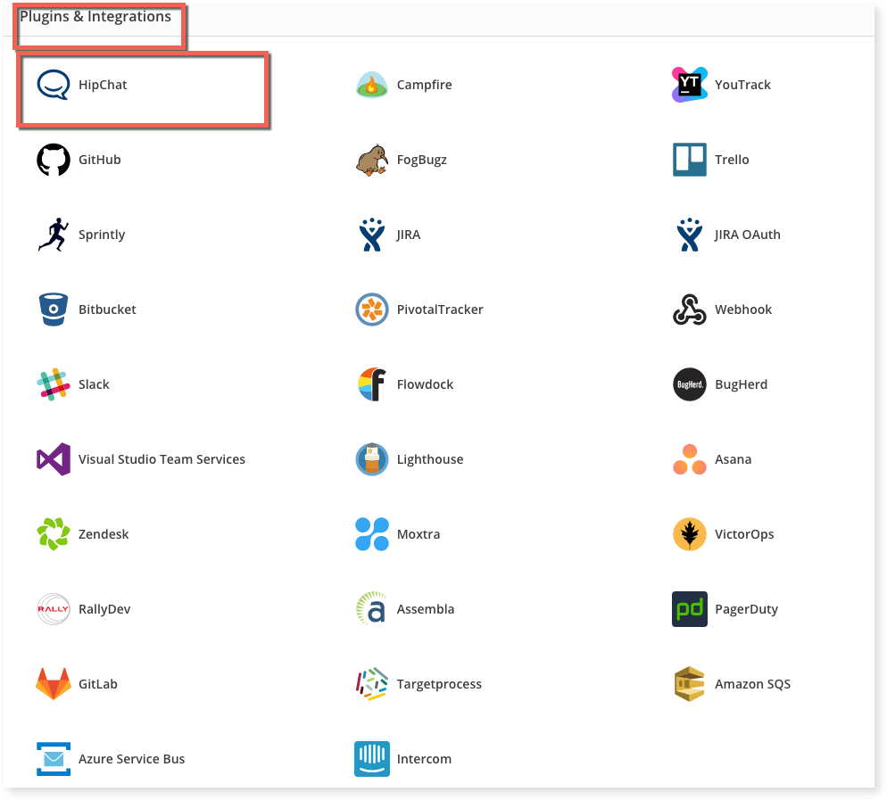 Raygun Real User Monitoring integrations with HipChat and Slack are easy to find in the left of the window