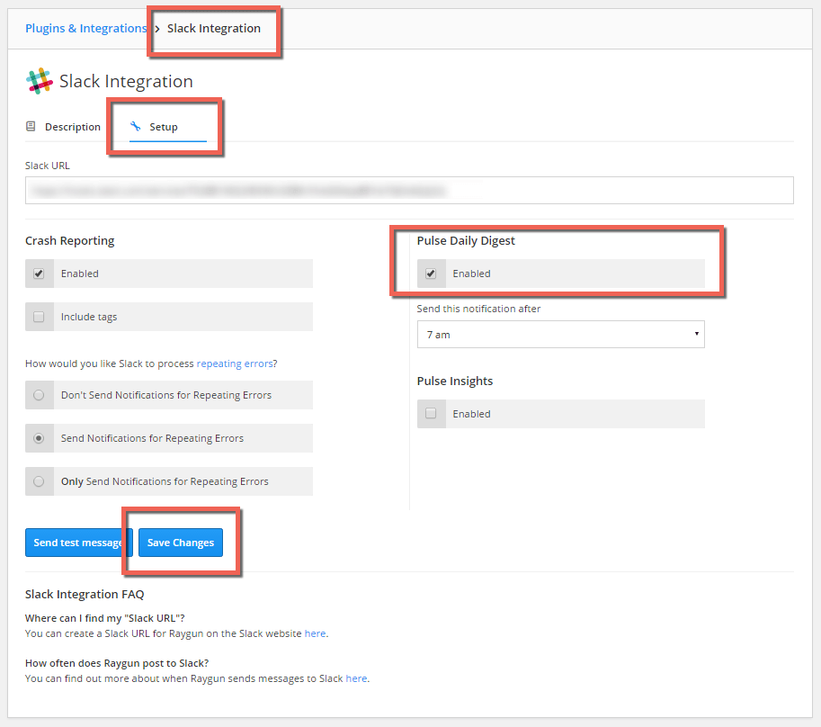 Setting up the Slack integration is easy inside the plugins and integrations bar