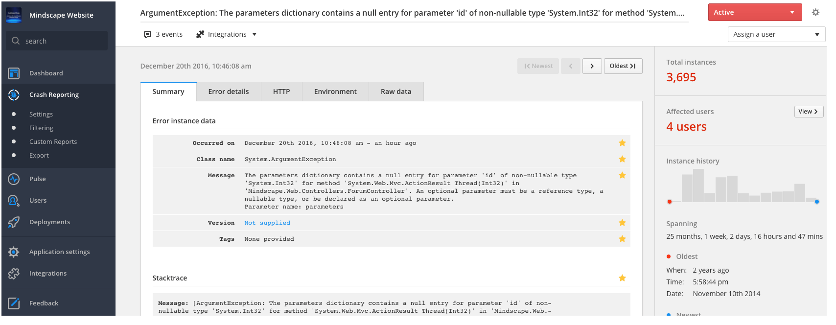 solving errors is easier if you a have the stack trace from an error reporting software