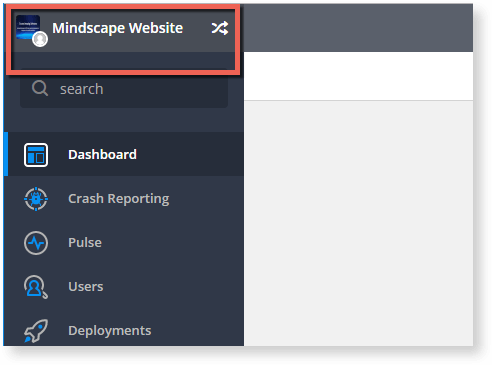 Locatingthe new Raygun app switcher is easy - simply head to the top left of your app 