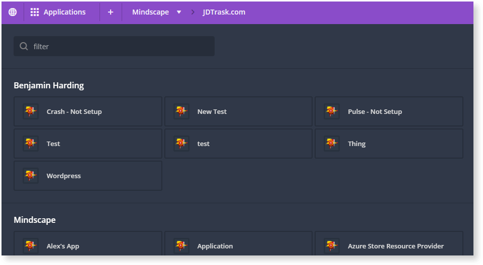 The previous UI for the Raygun app switcher 