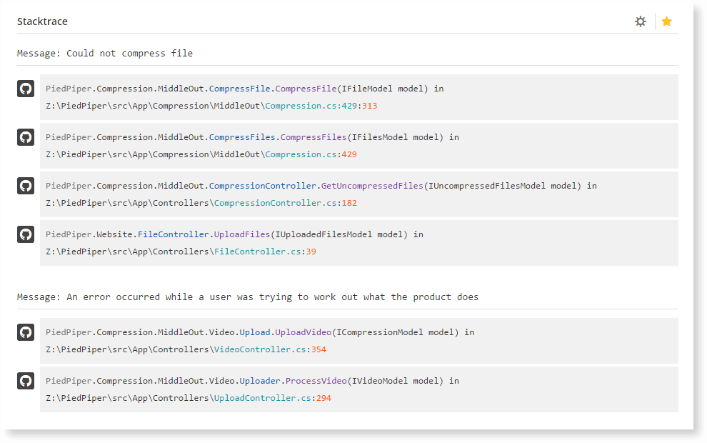 Raygun's stack trace design for C#