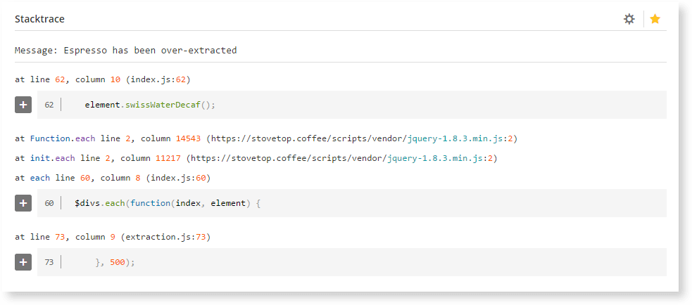 Raygun's stack trace design for JavaScript