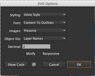 css and svg animation : the SVG option s in Adobe Inllustrator