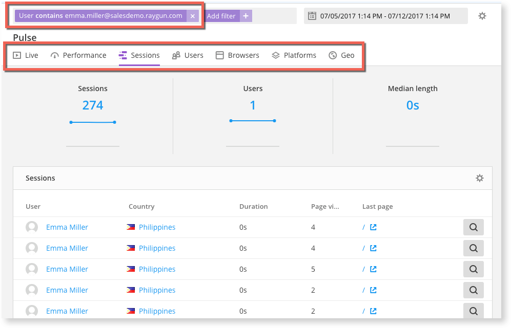 Real User Monitoring filters are helpful when discovering affected users in your app 