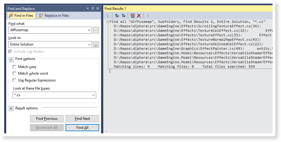 Visual Studio features - Find all