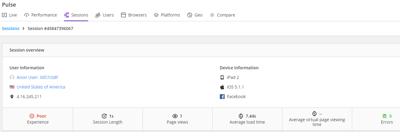 Track Facebook browser activity with user sessions