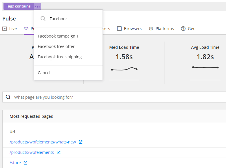 Track Facebook browser activity and use the filter feature to track Facebook campaigns and posts 