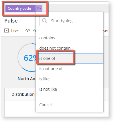 Pulse filters allows you filter real user monitoring data by country 
