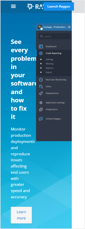 Screenshot showing the front-end problems impacting mobile navigation
